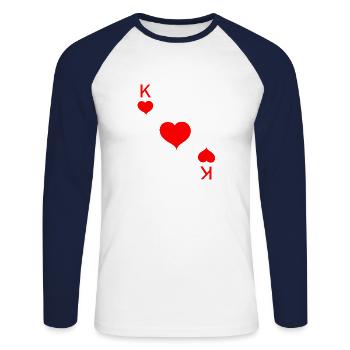 Coeur roi carte poker carnaval - T-shirt baseball manches longues Homme - blanc/marine - Devant - Nik (191cm)