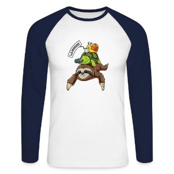 Sloth Lazy Riding Turtle Snail - Unisex Long Sleeve Baseball T-Shirt - white/navy - Front - Nik (191cm)