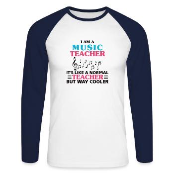 Musique professeur instrument partition musicale musicien - T-shirt baseball manches longues Homme - blanc/marine - Devant - Nik (191cm)