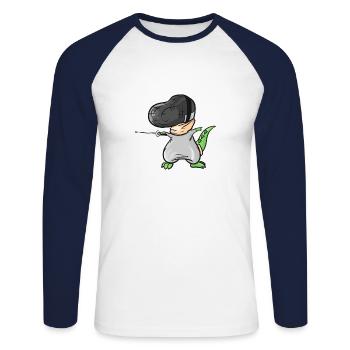 Der fechtende T-Rex mit Maske und Florett Fechten - Unisex Baseballshirt langarm - Weiß/Navy - Vorne - Nik (191cm)