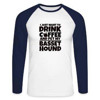Basset Hound café chien femme chien cadeau - T-shirt baseball manches longues Homme - blanc/marine - Devant - Nik (191cm)