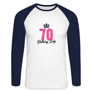 70 Years Old Birthday Lady - Unisex Long Sleeve Baseball T-Shirt - white/navy - Front - Nik (191cm)