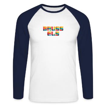 Bruxelles Belgique CMJN Pop Art Style - T-shirt baseball manches longues Homme - blanc/marine - Devant - Nik (191cm)