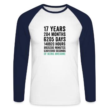 Birthday 17 Years Of Being Awesome - Unisex Long Sleeve Baseball T-Shirt - white/navy - Front - Nik (191cm)