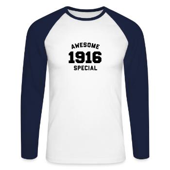 Funny Birthday Awesome Special 1916 - Unisex Long Sleeve Baseball T-Shirt - white/navy - Front - Nik (191cm)