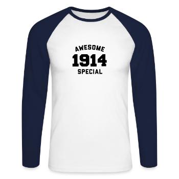 Drôle d’anniversaire Génial Spécial 1914 - T-shirt baseball manches longues Homme - blanc/marine - Devant - Nik (191cm)
