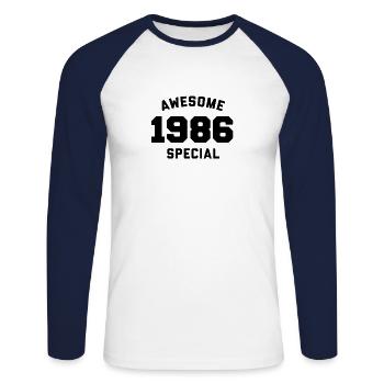 Funny Birthday Awesome Special 1986 - Unisex Baseballshirt langarm - Weiß/Navy - Vorne - Nik (191cm)