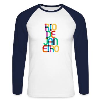 Rio De Janeiro Brazil CMYK Pop Art Style - Unisex Long Sleeve Baseball T-Shirt - white/navy - Front - Nik (191cm)