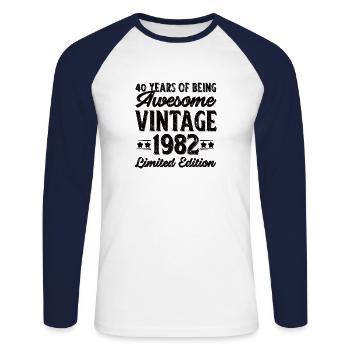 Né 1982 Retro 1982 Anniversaire - T-shirt baseball manches longues Homme - blanc/marine - Devant - Nik (191cm)