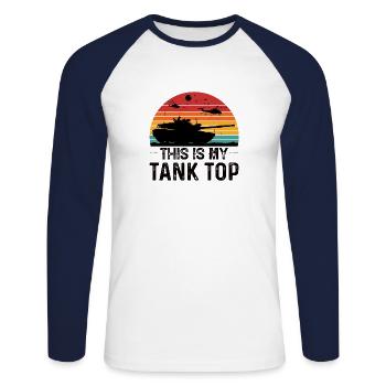 Chars Voitures blindées militaires Chaînes de chenilles Rétro Tank - T-shirt baseball manches longues Homme - blanc/marine - Devant - Nik (191cm)
