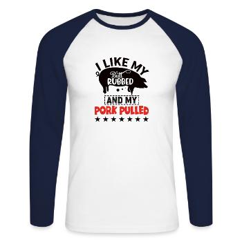 BBQ Grillen Smoker Grillfeier Pork Pulled Camping - Unisex Baseballshirt langarm - Weiß/Navy - Vorne - Nik (191cm)