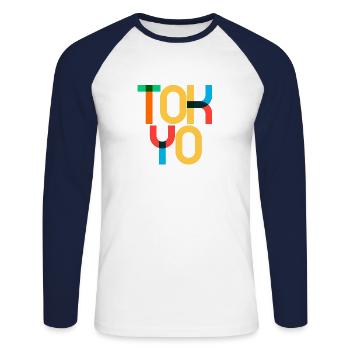 Tokyo Japan CMYK Pop Art Style - Unisex Long Sleeve Baseball T-Shirt - white/navy - Front - Nik (191cm)