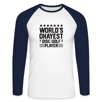 Disc Golf Disc-Golf Frisbee Tree Basket Drop - Unisex Long Sleeve Baseball T-Shirt - white/navy - Front - Nik (191cm)