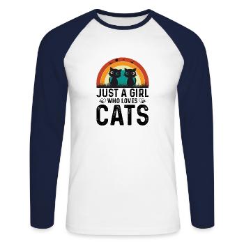 Chat Chats Animal Animal De compagnie Fille Chat Dame - T-shirt baseball manches longues Homme - blanc/marine - Devant - Nik (191cm)