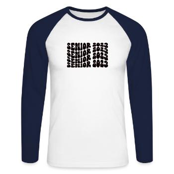 Rente 2023 Pension Rentner Geschenkidee - Unisex Baseballshirt langarm - Weiß/Navy - Vorne - Nik (191cm)