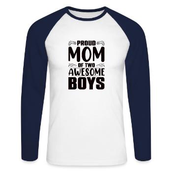 Mom of Two Boys Mother Mother's Day - Unisex Long Sleeve Baseball T-Shirt - white/navy - Front - Nik (191cm)