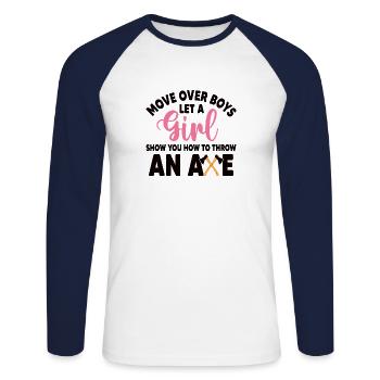 Axtwerfer Mädchen Sport Frau Werfen Axt axtwerfen - Unisex Baseballshirt langarm - Weiß/Navy - Vorne - Nik (191cm)