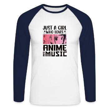 Anime Ramen Skizze Anime Ramen Geschenk - Unisex Baseballshirt langarm - Weiß/Navy - Vorne - Nik (191cm)