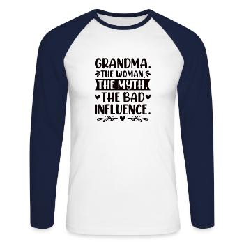 Grand-mère Bad Influence Grand-mère Grand-mère Légende - T-shirt baseball manches longues Homme - blanc/marine - Devant - Nik (191cm)
