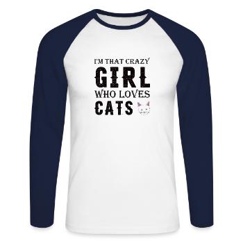 Chat Chats Animal Animal De compagnie Fille Chat Dame - T-shirt baseball manches longues Homme - blanc/marine - Devant - Nik (191cm)