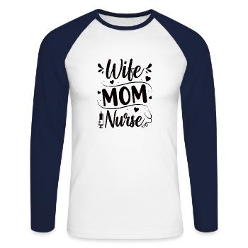 Femme Mère Infirmière Maman Médecine - T-shirt baseball manches longues Homme - blanc/marine - Devant - Nik (191cm)