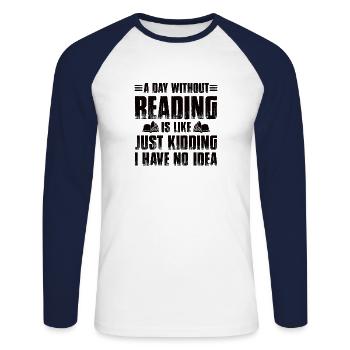 Reading Books - Unisex Long Sleeve Baseball T-Shirt - white/navy - Front - Nik (191cm)