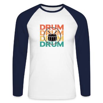 Batteurs Tambours Musiciens - T-shirt baseball manches longues Homme - blanc/marine - Devant - Nik (191cm)