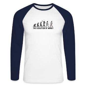 Bitcoin Plan B BTC Satoshi Crypto Hodl Maximaliste - T-shirt baseball manches longues Homme - blanc/marine - Devant - Nik (191cm)
