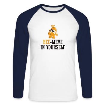 Bee - Unisex Long Sleeve Baseball T-Shirt - white/navy - Front - Nik (191cm)