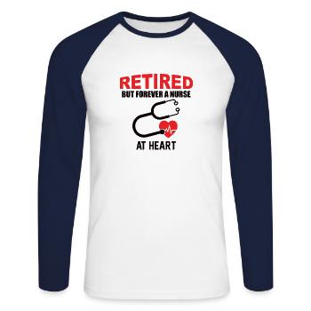 Krankenschwester im Ruhestand Rente Oma - Unisex Baseballshirt langarm - Weiß/Navy - Vorne - Nik (191cm)