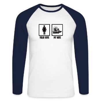 Sumpfboot Ehefrau Airboat Kapitän Sumpf Frau - Unisex Baseballshirt langarm - Weiß/Navy - Vorne - Nik (191cm)