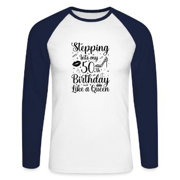 La reine est 50 ans femmes 50 ans - T-shirt baseball manches longues Homme - blanc/marine - Devant - Nik (191cm)