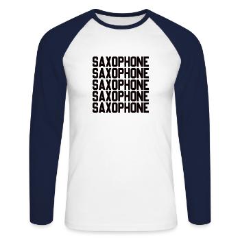 Saxofon Saxofonist Saxophon Musik Saxophonespieler - Unisex Baseballshirt langarm - Weiß/Navy - Vorne - Nik (191cm)