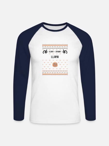 Lama effrayant et effrayant - T-shirt baseball manches longues Homme - blanc/marine