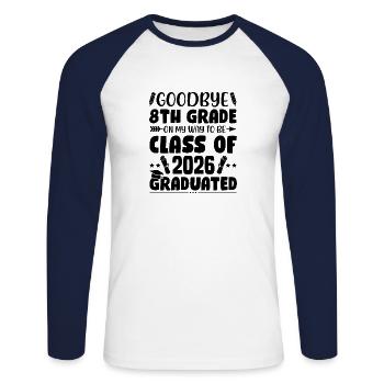 Avancement 8ème année École polyvalente Écoliers Élèves - T-shirt baseball manches longues Homme - blanc/marine - Devant - Nik (191cm)