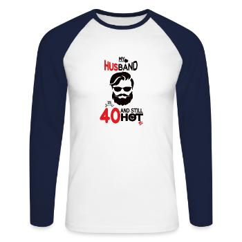 Ehemann Papa 40 Jahre alte Legende Shirt Bart - Unisex Baseballshirt langarm - Weiß/Navy - Vorne - Nik (191cm)