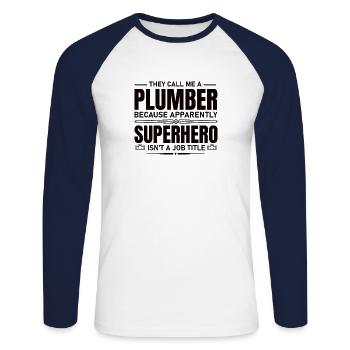Ingénieur chauffagiste système cadeau mécanicien plombier - T-shirt baseball manches longues Homme - blanc/marine - Devant - Nik (191cm)