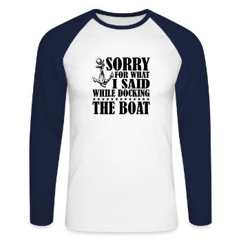 Bateaux de pêche sur le lac Kayak Canoë Été Seehaus Cabine - T-shirt baseball manches longues Homme - blanc/marine - Devant - Nik (191cm)