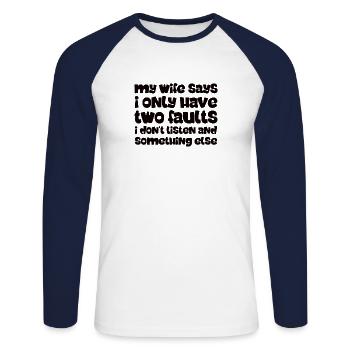 Femme dictons drôles disant sarcasme mari - T-shirt baseball manches longues Homme - blanc/marine - Devant - Nik (191cm)
