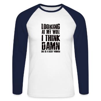 Femme dictons drôles disant sarcasme mari - T-shirt baseball manches longues Homme - blanc/marine - Devant - Nik (191cm)