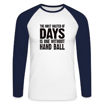 Handball Dreher Joueur de handball Club de handball - T-shirt baseball manches longues Homme - blanc/marine - Devant - Nik (191cm)