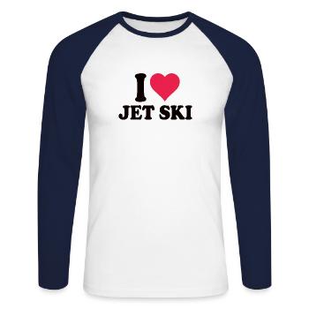 Jetski Sport Eau Moto Sports Nautiques Cadeau - T-shirt baseball manches longues Homme - blanc/marine - Devant - Nik (191cm)
