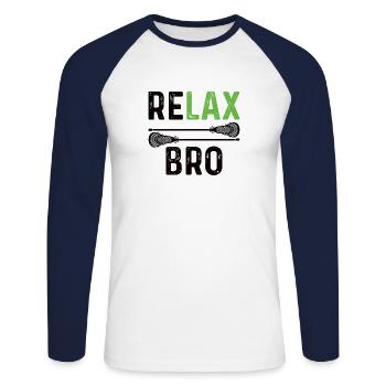 Lacrosse players play Lacrosse Relax Lacrosse - Unisex Long Sleeve Baseball T-Shirt - white/navy - Front - Nik (191cm)