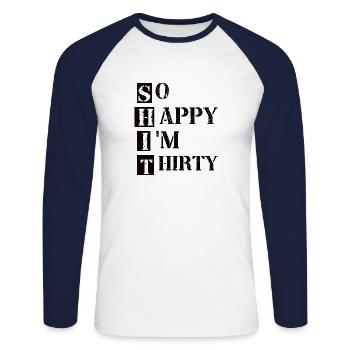 30e anniversaire - 30 ans de construction Round Thirty - T-shirt baseball manches longues Homme - blanc/marine - Devant - Nik (191cm)
