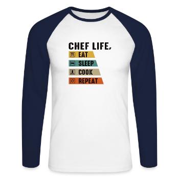 Chef Beani, Chef, Cuisine, Cinq étoiles, Or, 5, - T-shirt baseball manches longues Homme - blanc/marine - Devant - Nik (191cm)