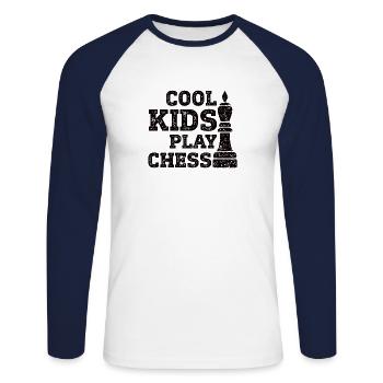 Échecs Enfants - T-shirt baseball manches longues Homme - blanc/marine - Devant - Nik (191cm)