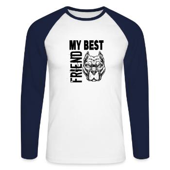 Meilleur ami Pitbull Race de chien de compagnie - T-shirt baseball manches longues Homme - blanc/marine - Devant - Nik (191cm)