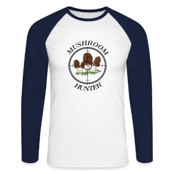 CHASSEUR DE CHAMPIGNONS - T-shirt baseball manches longues Homme - blanc/marine - Devant - Nik (191cm)
