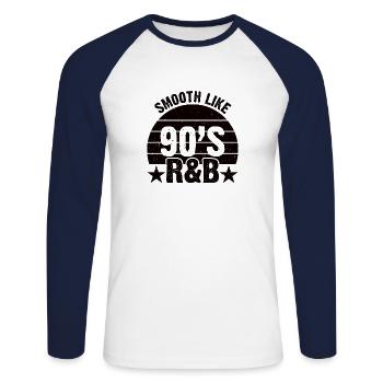 Cassette de musique R&B des années 90 ans de chansons - T-shirt baseball manches longues Homme - blanc/marine - Devant - Nik (191cm)