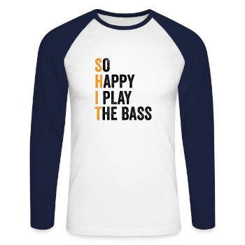 Bassiste Musique Bassiste Musicien Guitare basse - T-shirt baseball manches longues Homme - blanc/marine - Devant - Nik (191cm)